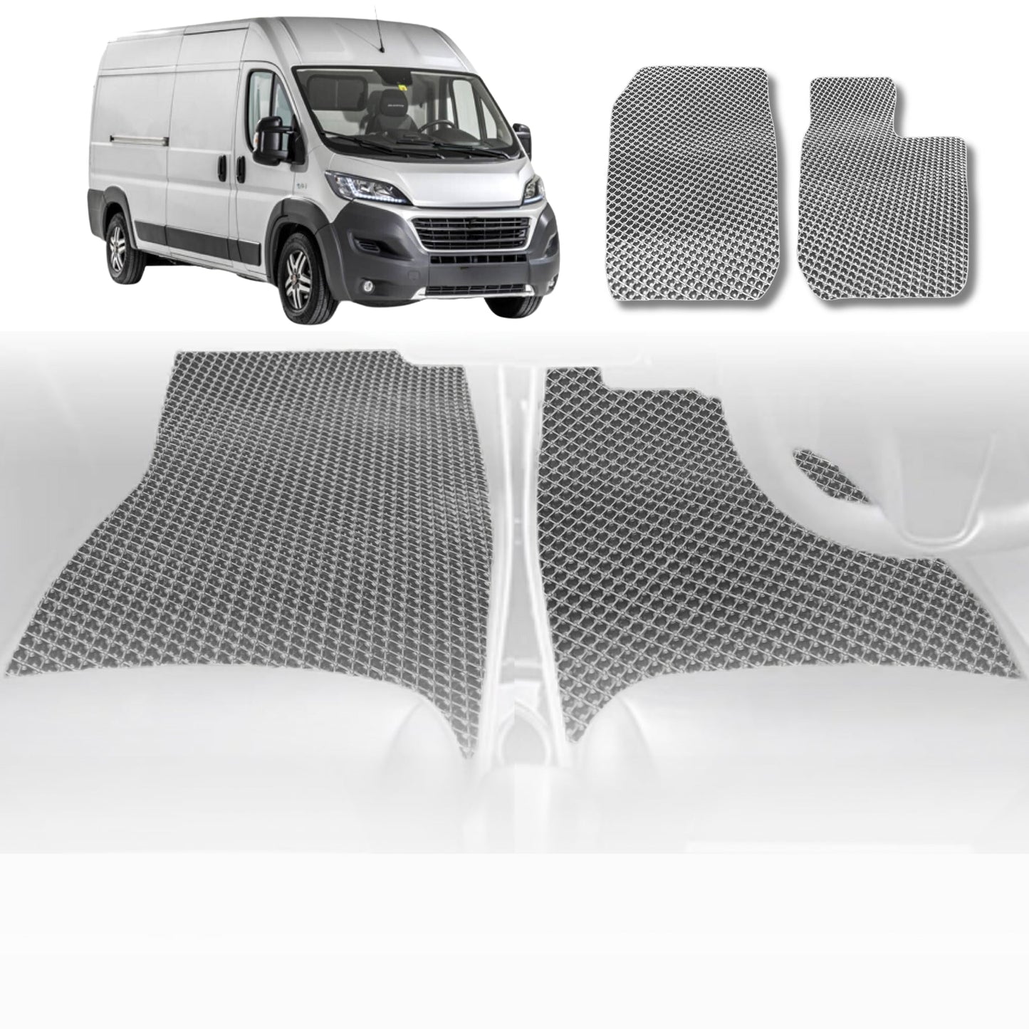 6D Diamond Car Floor Mats for FIAT Ducato 2006-Current-Front Set-Grey-Outback GT