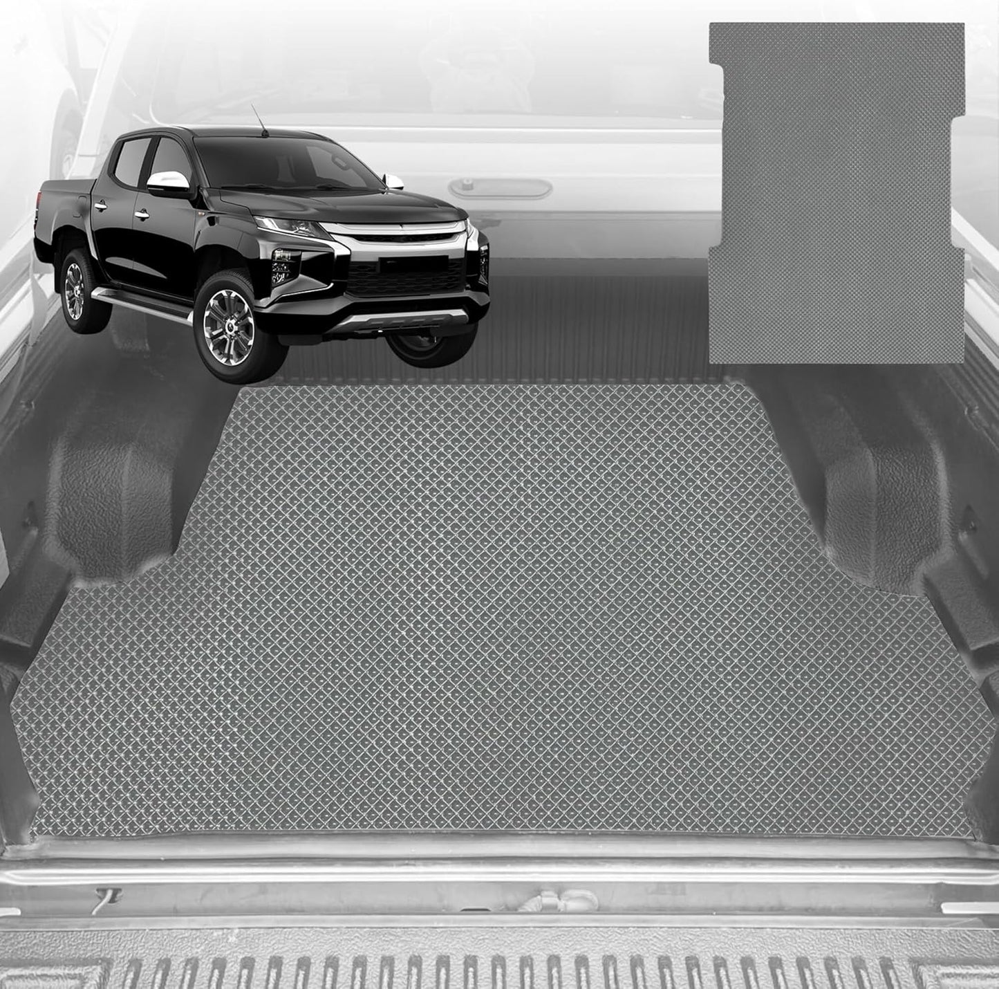 6D Diamond Ute Tub Mat for Mitsubishi Triton Club Cab (MQ MR) 2015-2023 (with Spray on Liner or no Liner) - Grey
