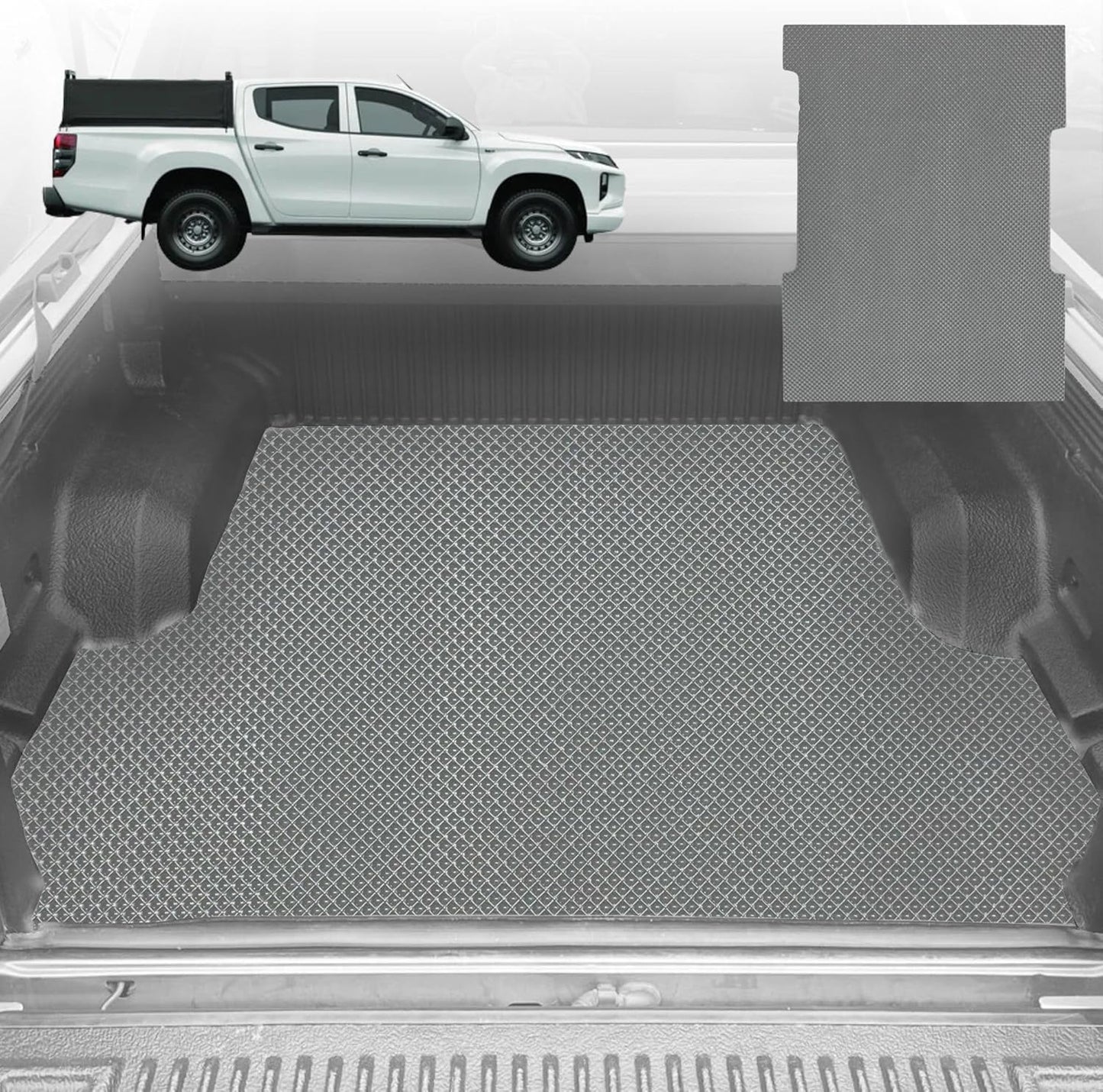 6D Diamond Ute Tub Mat for Mitsubishi Triton Double Cab (MQ-MR) 2015-2023 (with Spray On Liner or No Liner) - Grey