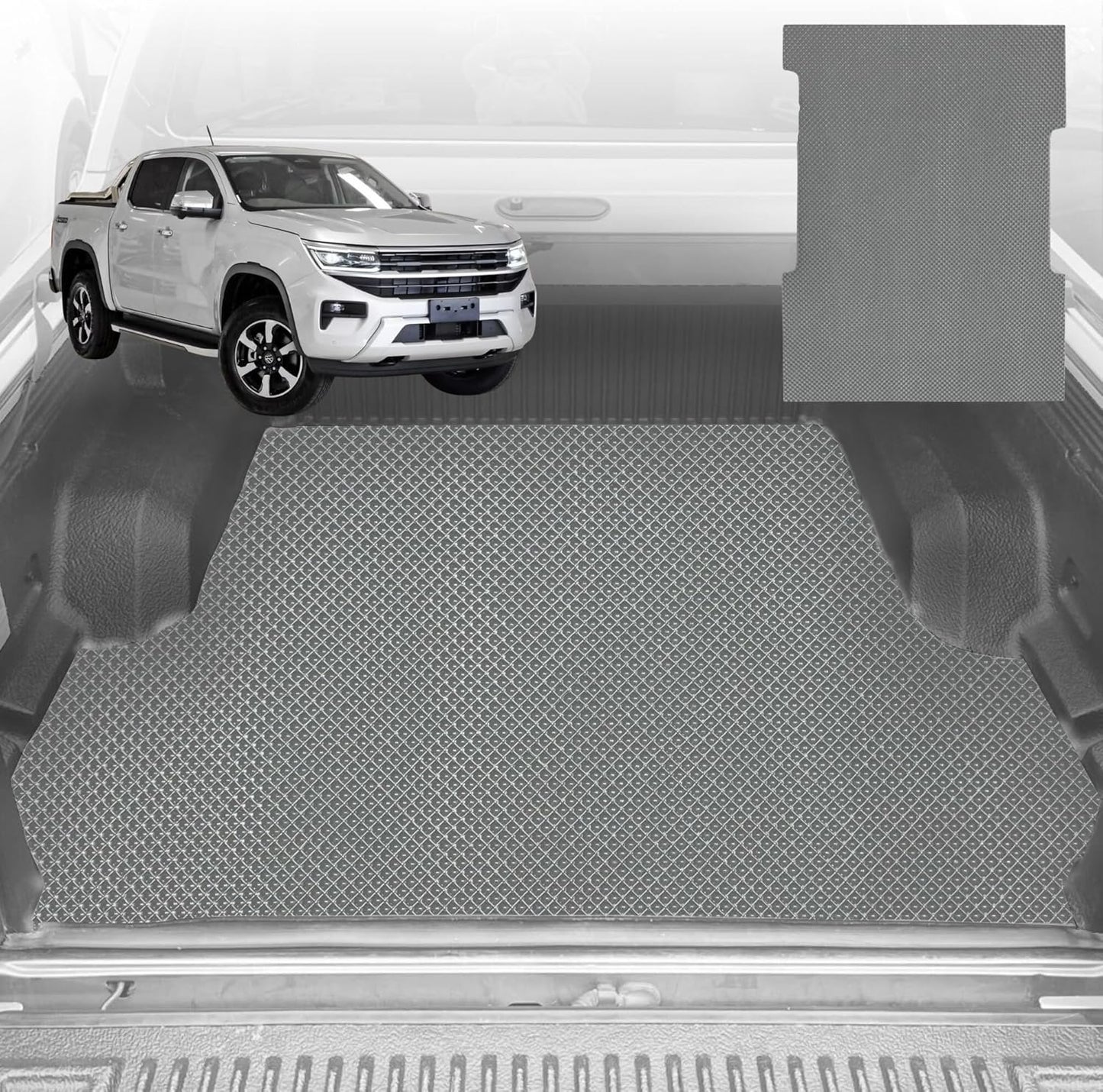 6D Diamond Ute Tub Mat for Volkswagen Amarok Dual Cab 2H Facelift 2022-Current (with Spray on Liner or no Liner) - Grey