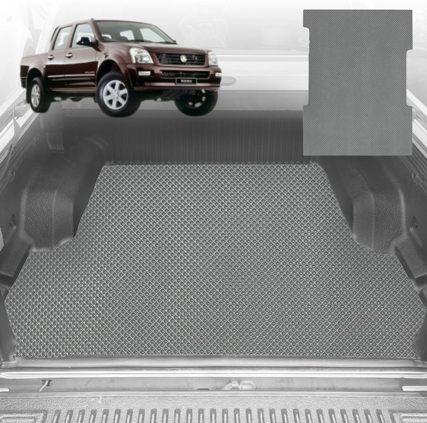 6D Diamond Ute Tub Mat for Holden Rodeo (4-Door Crew Cab) 2003-2008 (with Spray On Liner or No Liner) - Grey