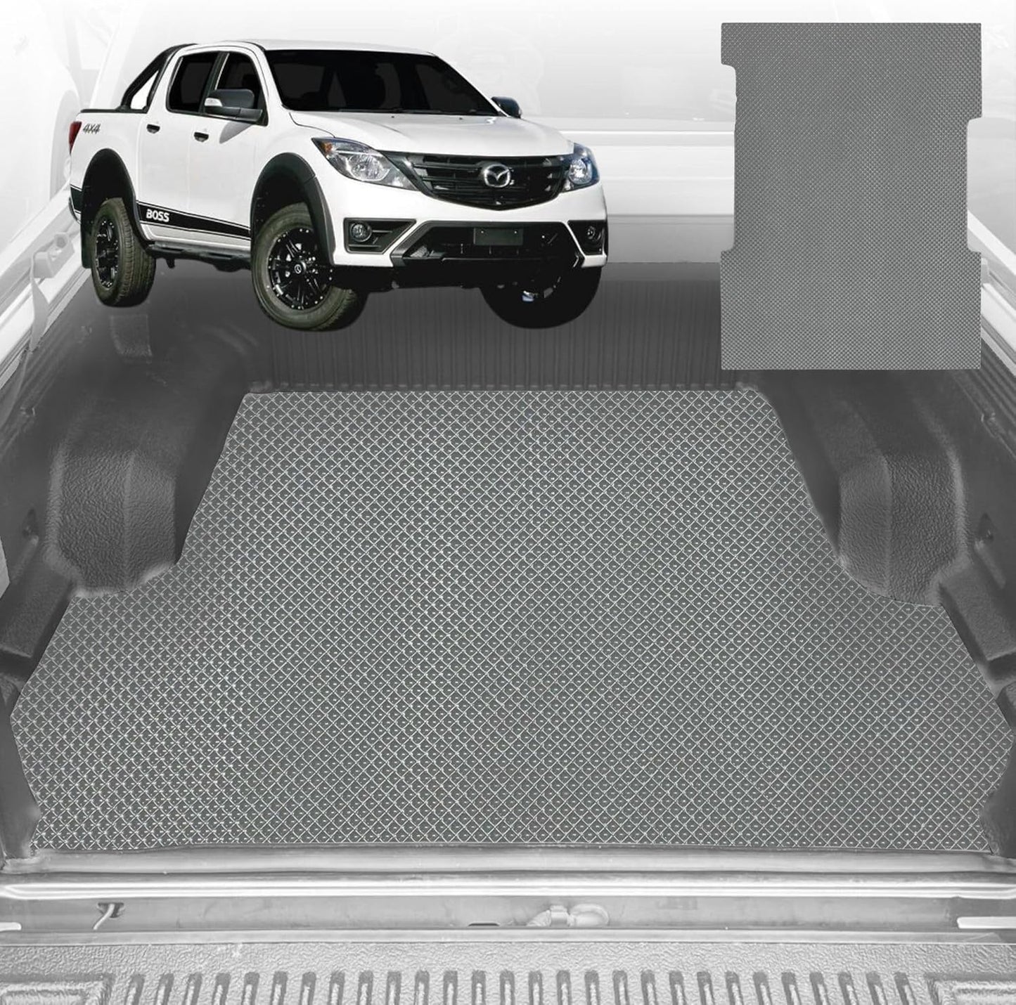 6D Diamond Ute Tub Mat for Mazda BT-50 Dual Cab (TF) 2020-Current (with Spray on Liner or no Liner) - Grey