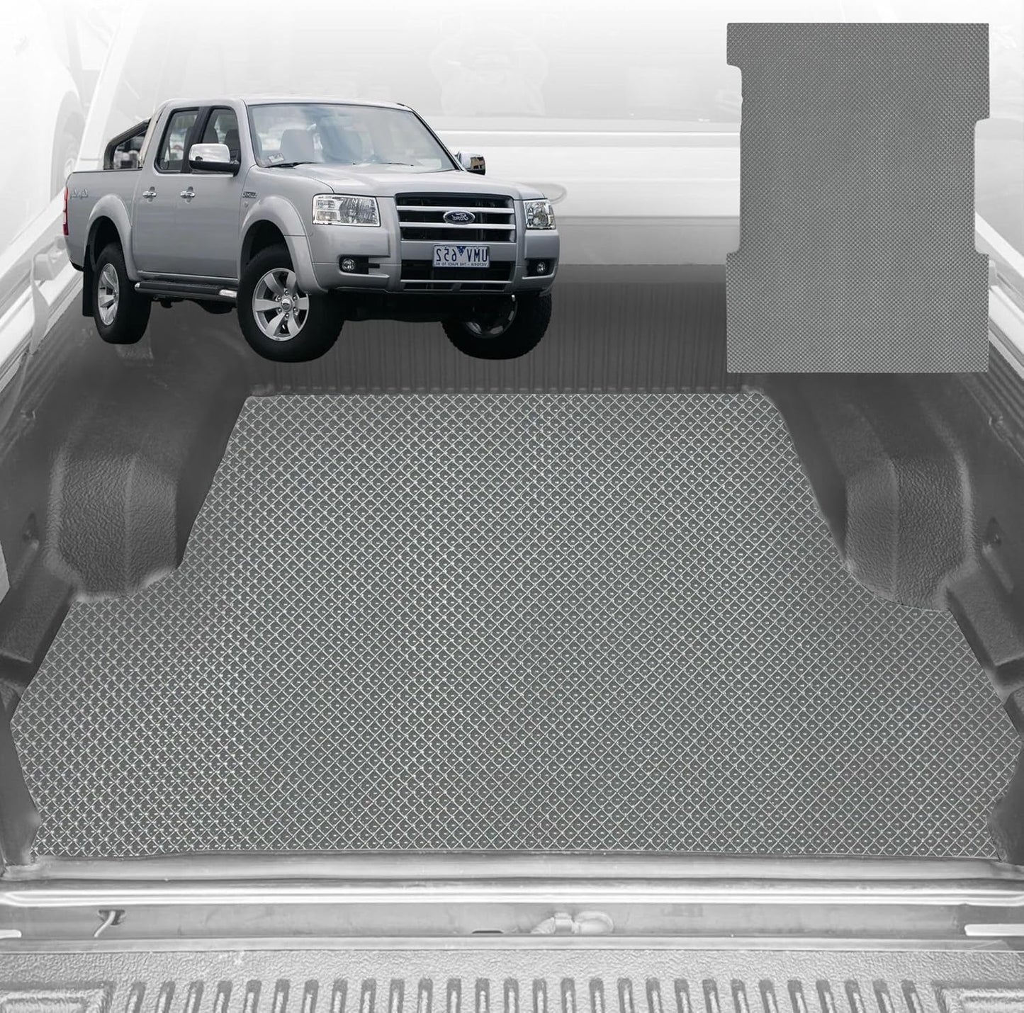 6D Diamond Ute Tub Mat for Ford Ranger (PJ-PK) Super Cab 2006-2011 (with Spray On Liner or No Liner) - Grey