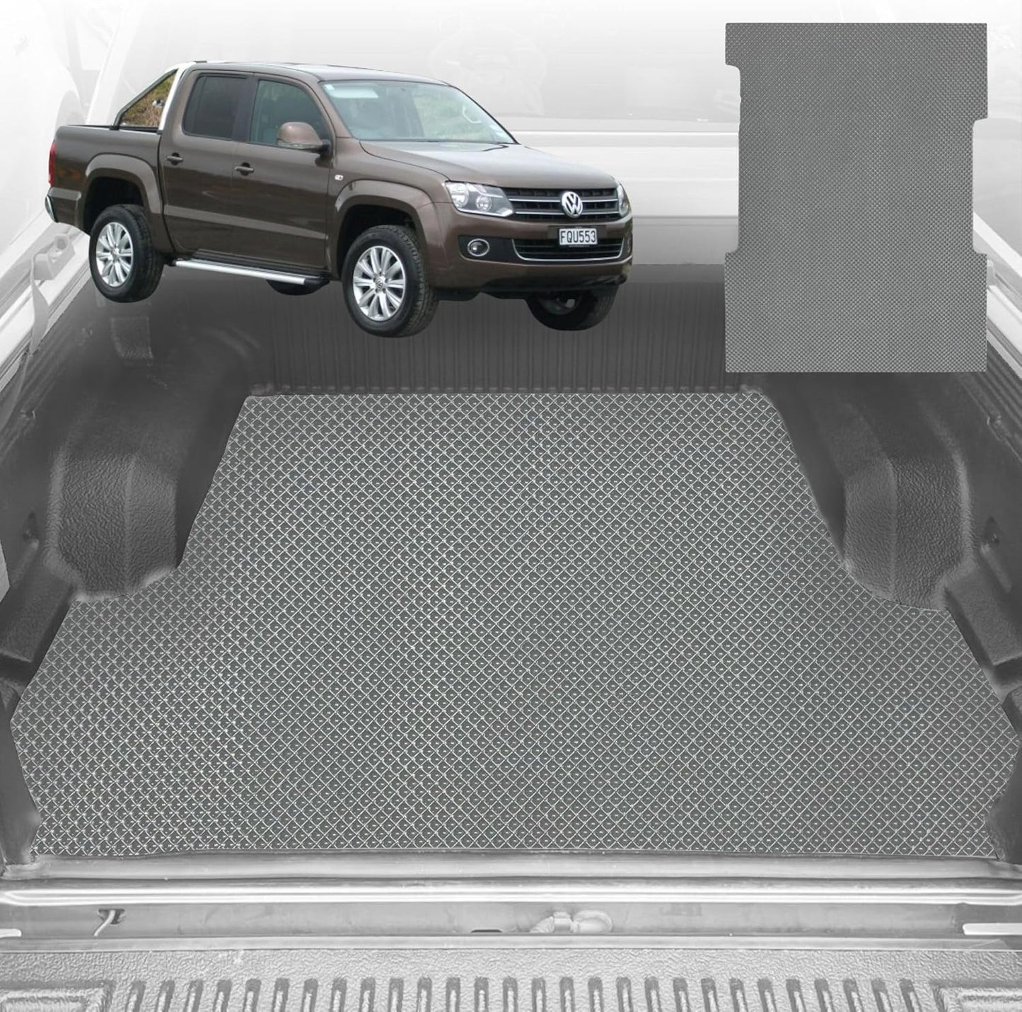 6D Diamond Ute Tub Mat for VolksWagen Amarok Dual Cab 2010-2022 (With Factory Plastic Tub Liner) - Grey