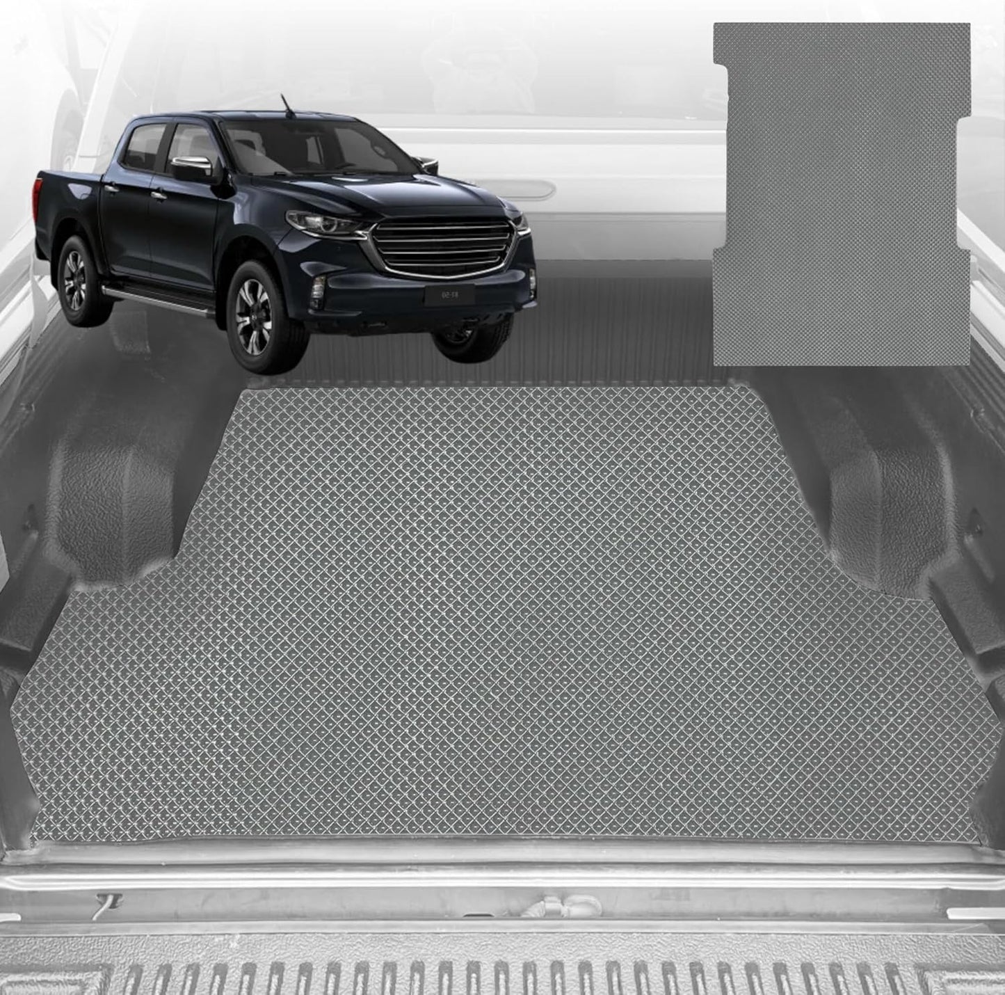 6D Diamond Ute Tub Mat for Mazda BT-50 Dual Cab (UP UR) 2011-2020 (with Factory Plastic tub Liner) - Grey