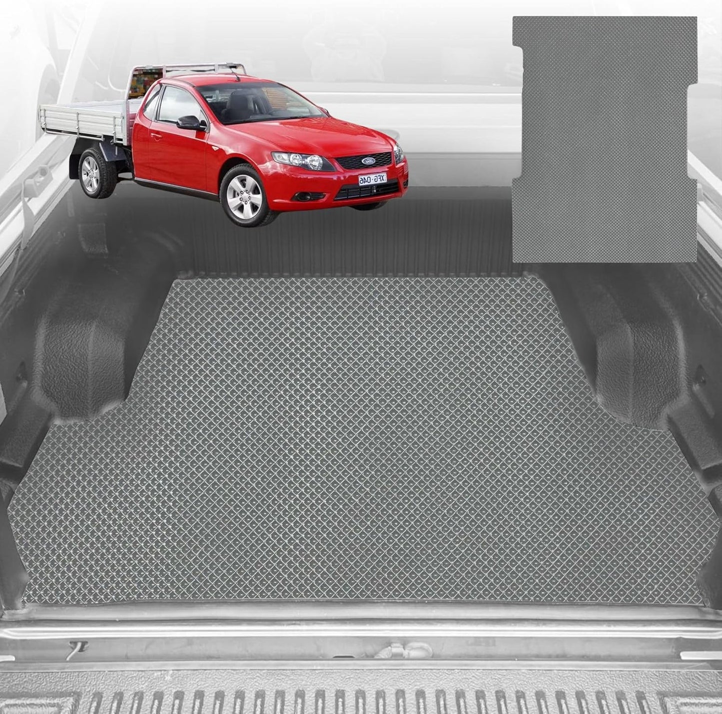 6D Diamond Ute Tub Mat for Ford Falcon Ute Single Cab (FG, fit for FPV models) 2008-2016 - Custom Fit - Grey