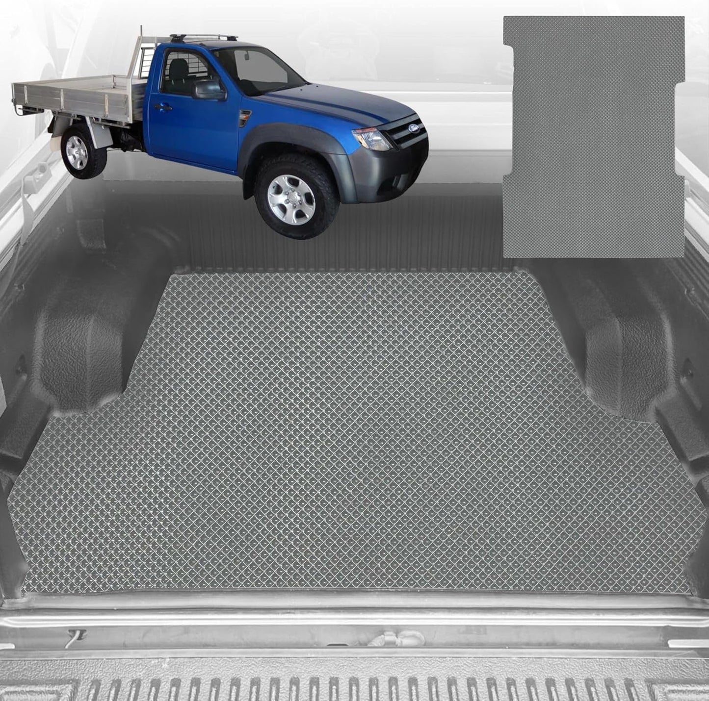 6D Diamond Ute Tub Mat for Ford Ranger (PJ-PK) Single Cab 2006-2011 (with Spray On Liner or No Liner) - Grey