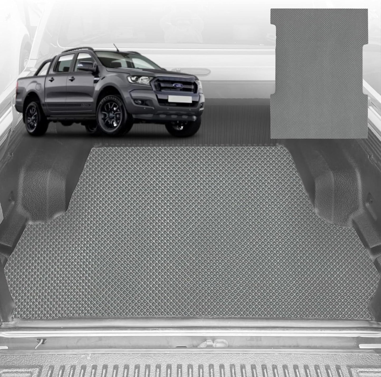 6D Diamond Ute Tub Mat for Ford Ranger (PX2 Dual Cab Ute) 2015-2018 (with Spray on Liner or no Liner) - Grey