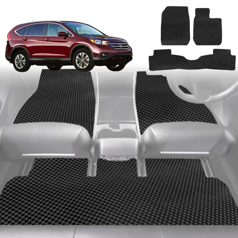 6D Diamond Car Floor Mats for Honda CR-V 2007-2012-Full Set-Black-Outback GT