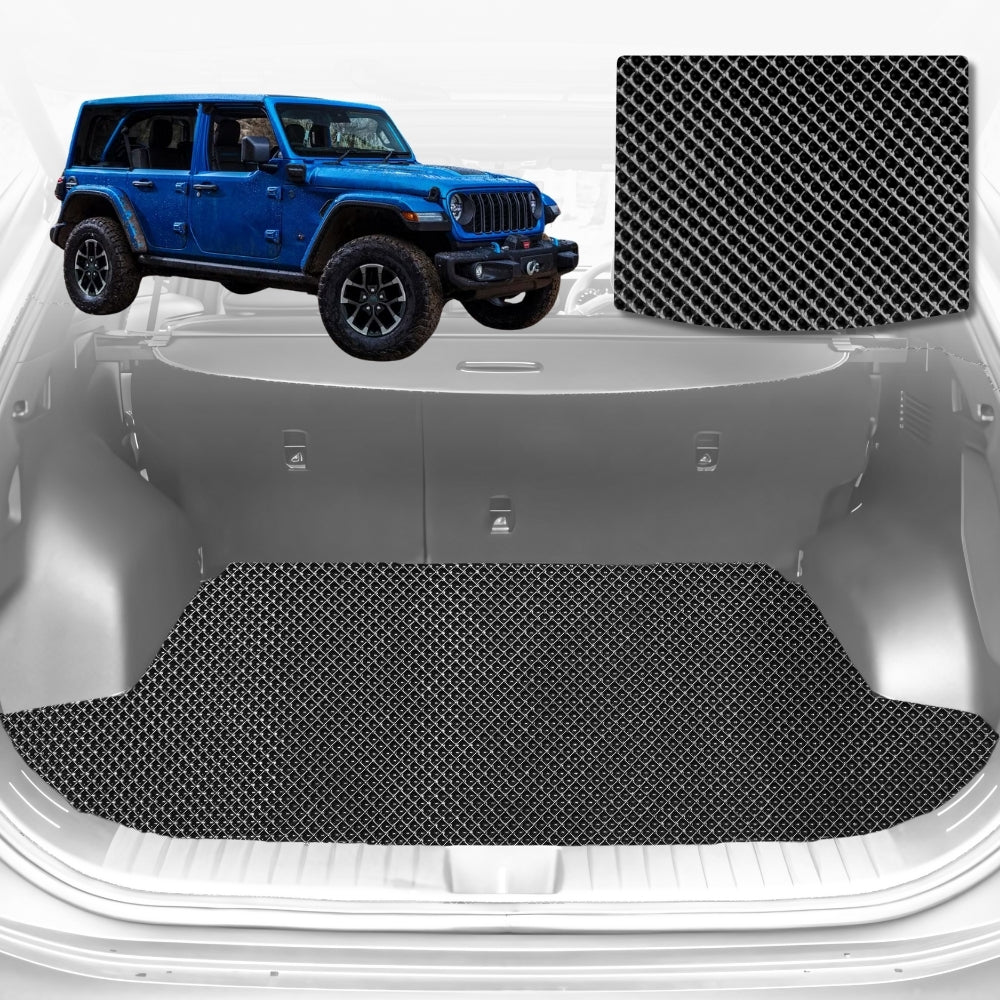 6D Diamond Car Boot Mat for Jeep Wrangler (4-Door JL)2018-Current-without speaker-Cargo Mat-Black-Outback GT
