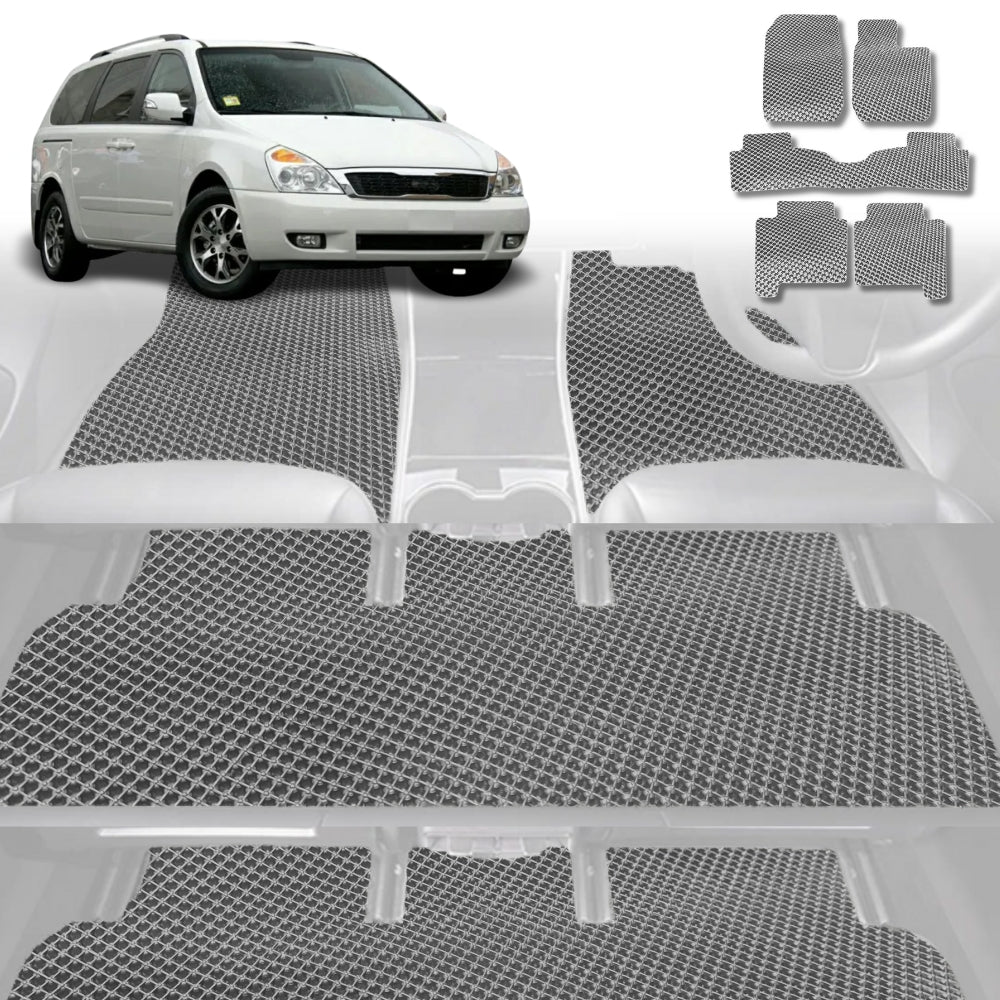 6D Diamond Car Floor Mats for Kia Carnival 2006-2014-Ultimate Set-Grey-Outback GT