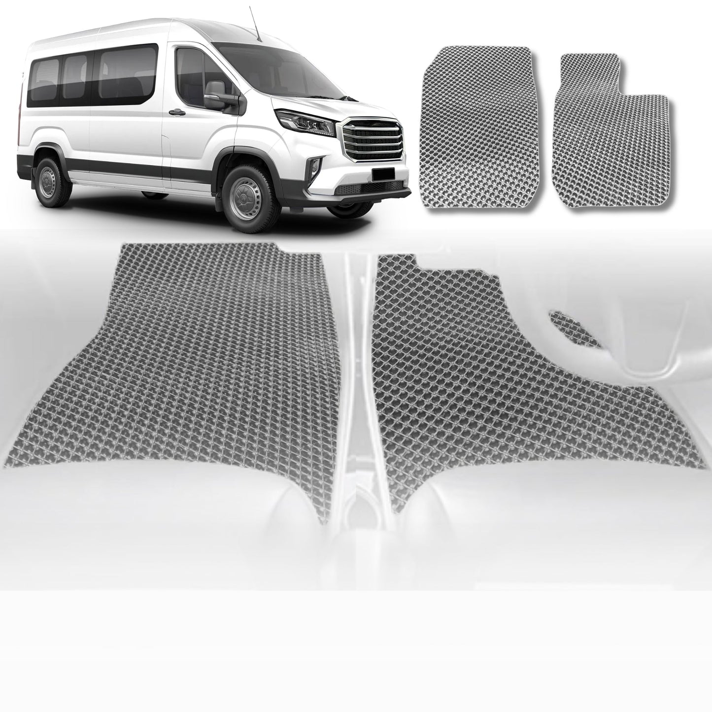 6D Diamond Car Floor Mats for LDV Deliver 9 Van 2019-Current-Front Set-Grey-Outback GT