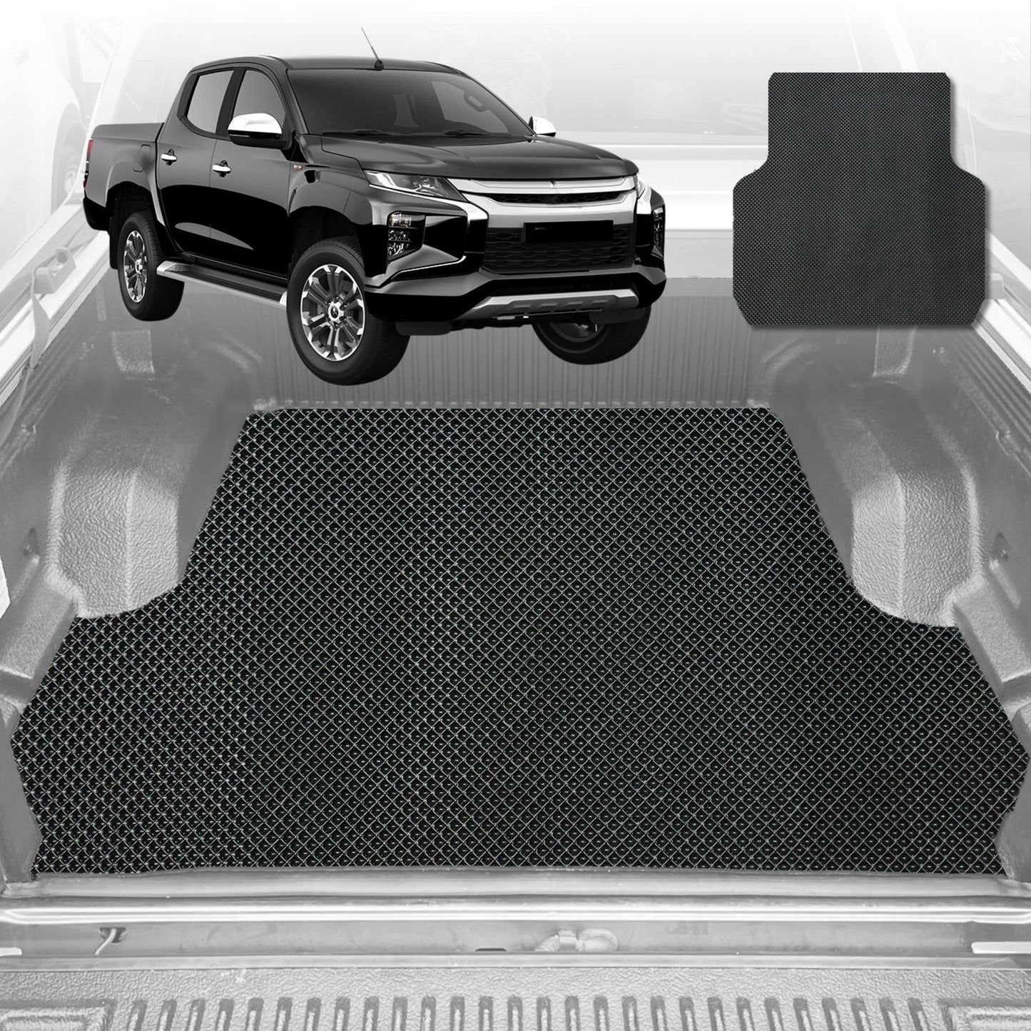 6D Diamond Ute Tub Mat for Mitsubishi Triton Club Cab (MQ MR) 2015-2023 (with spray on liner or no liner)-Black-Outback GT