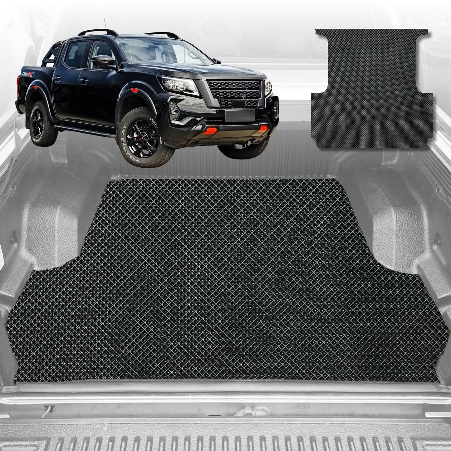 6D Diamond Ute Tub Mat for Nissan Navara Dual Cab Pro-4X 2022-Current (with spray on liner or no liner)-Black-Outback GT