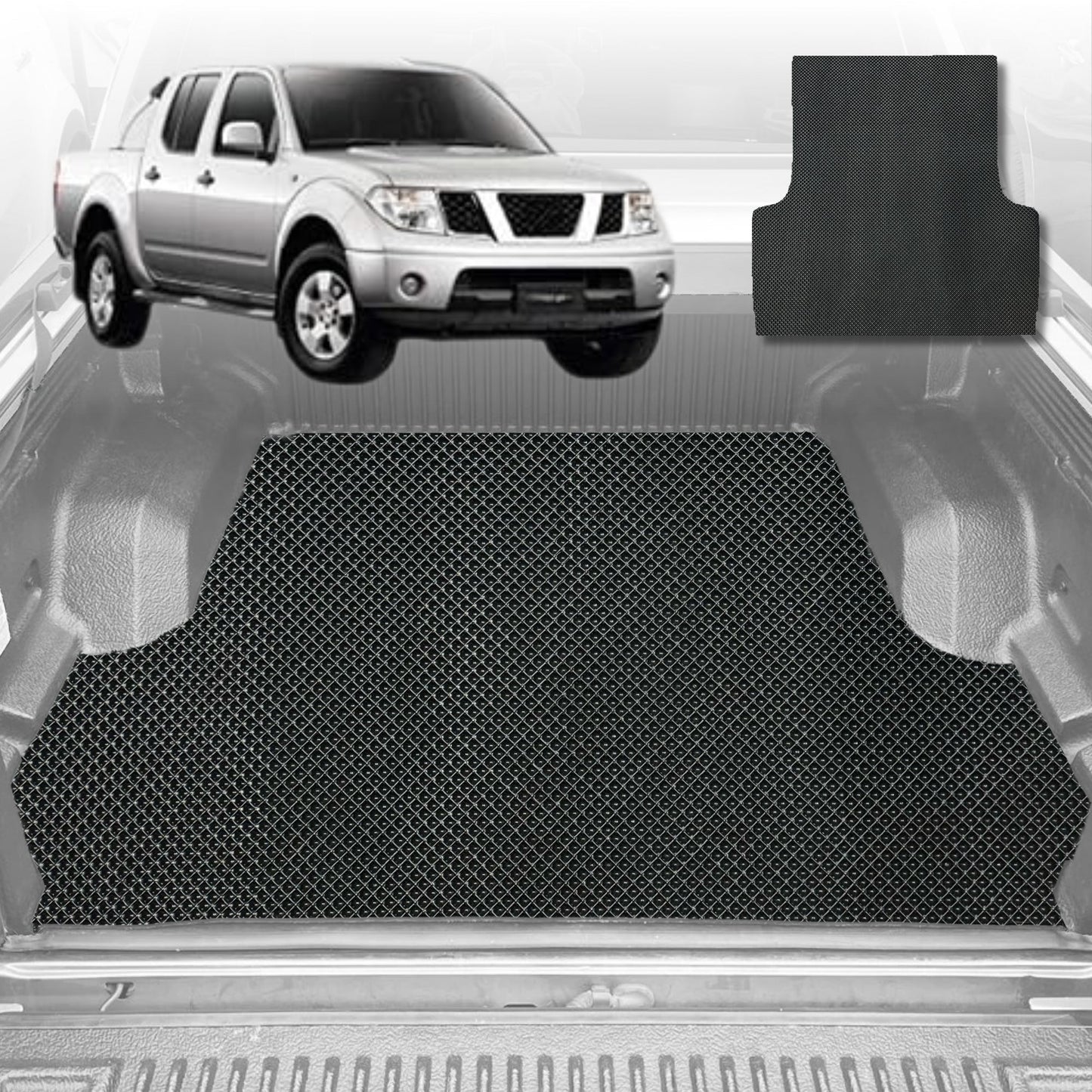 6D Diamond Ute Tub Mat for Nissan Navara Dual Cab (D40 ST/STX) 2005-2014 (with factory plastic tub liner)-Black-Outback GT