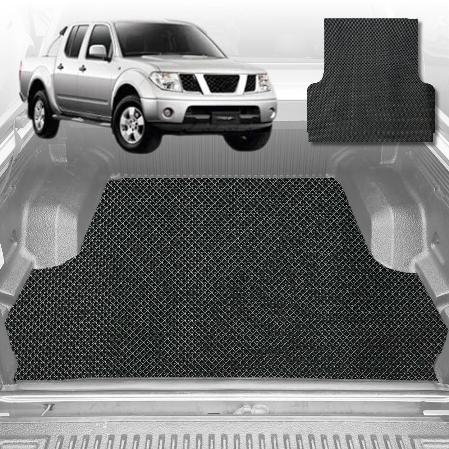 6D Diamond Ute Tub Mat for Nissan Navara Dual Cab (D40 ST/STX) 2005-2014 (with spray on liner or no liner)-Black-Outback GT