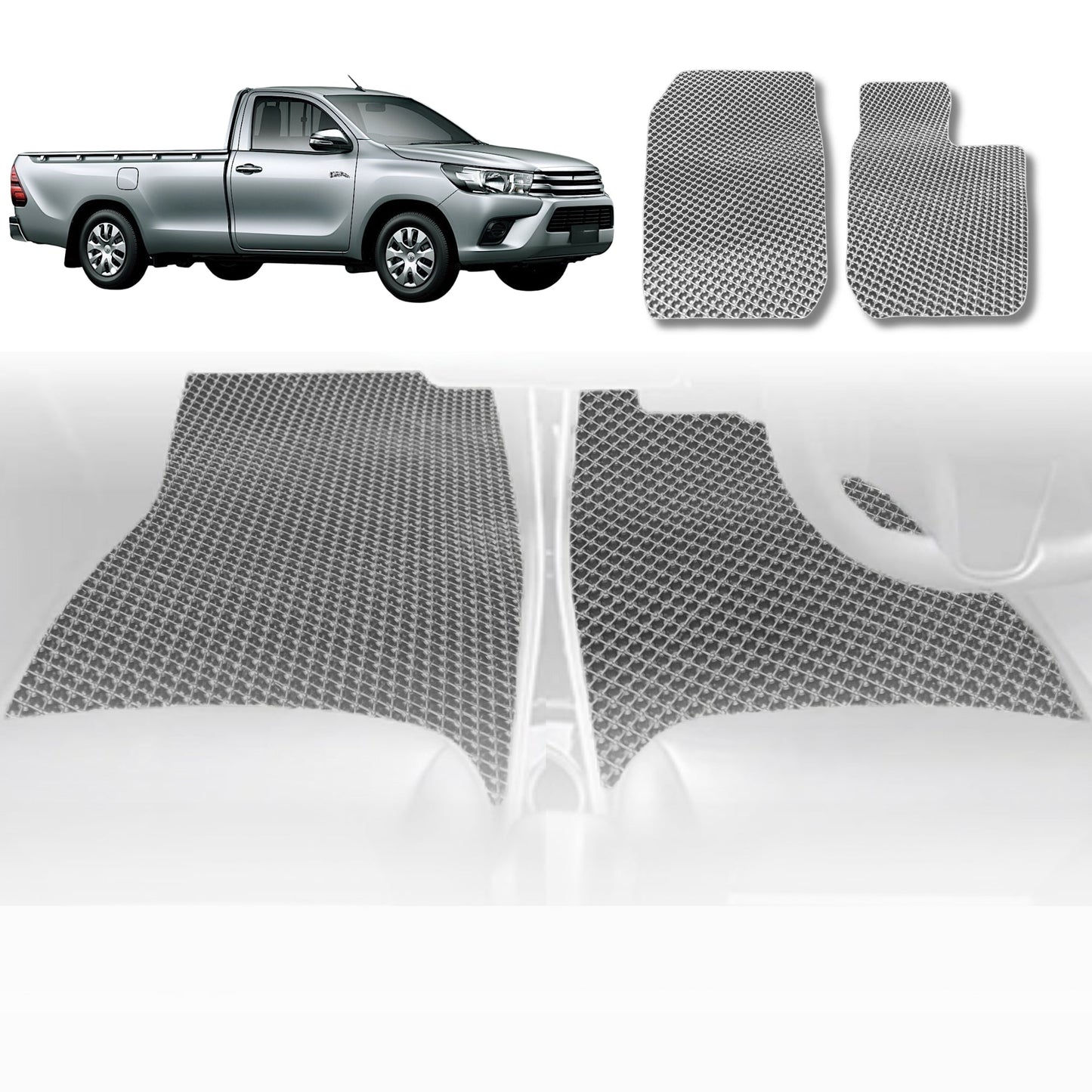 6D Diamond Car Floor Mats for Toyota LandCruiser 79 Series Single Cab 2012-Current-Front Set-Grey-Outback GT