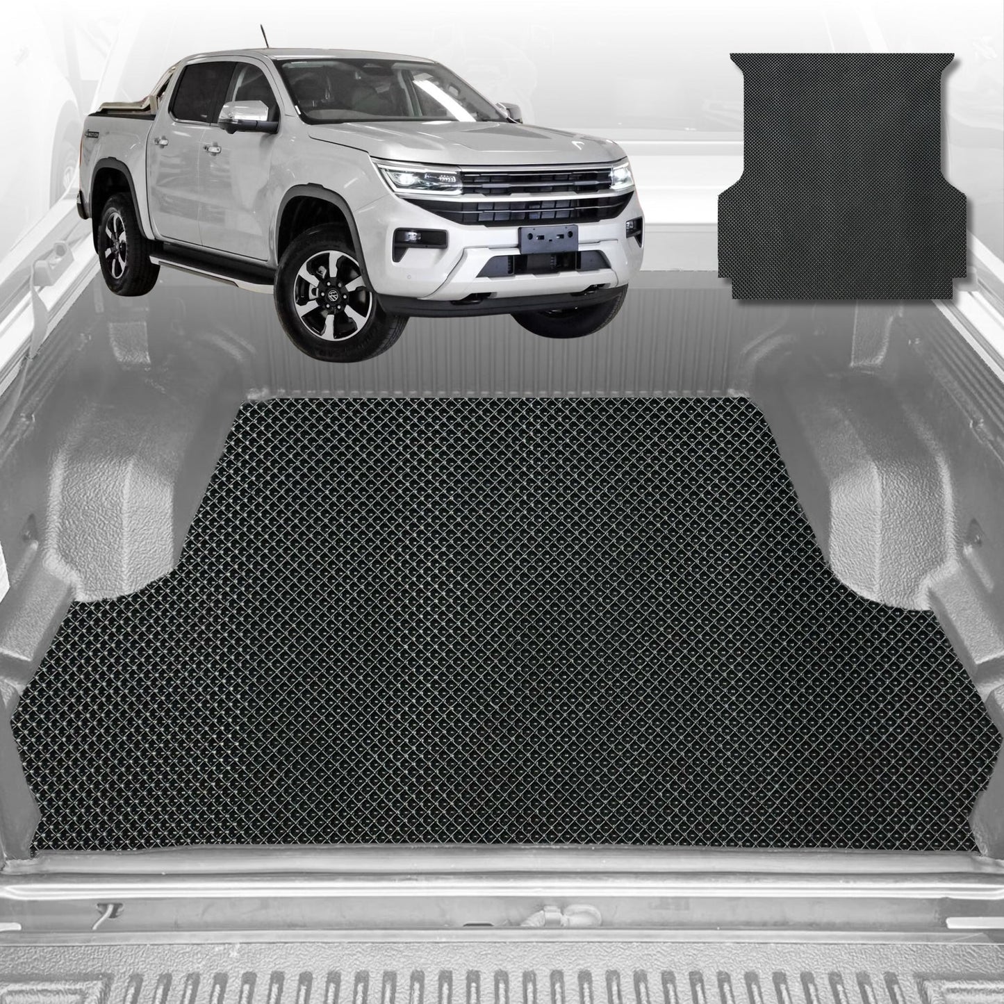 6D Diamond Ute Tub Mat for VolksWagen Amarok Dual Cab 2H Facelift 2022-Current (with spray on liner or no liner)-Black-Outback GT
