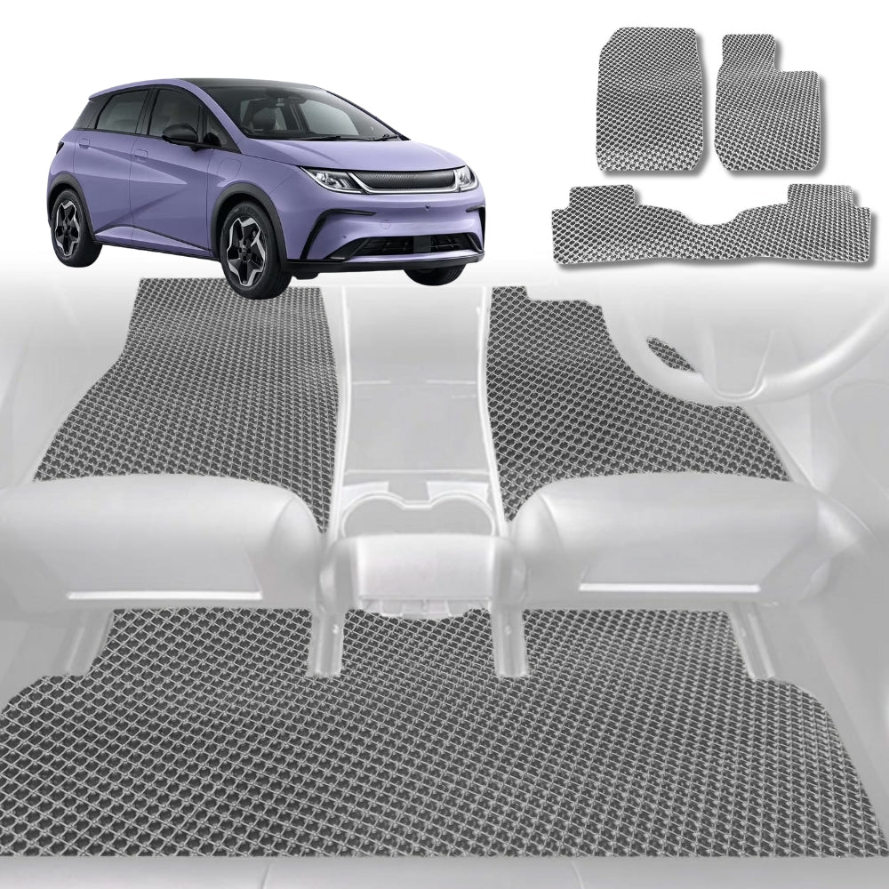 6D Diamond Car Floor Mats for All-new BYD Dolphin 2023-Current 5Door Hatchback-Full Set-Grey-Outback GT