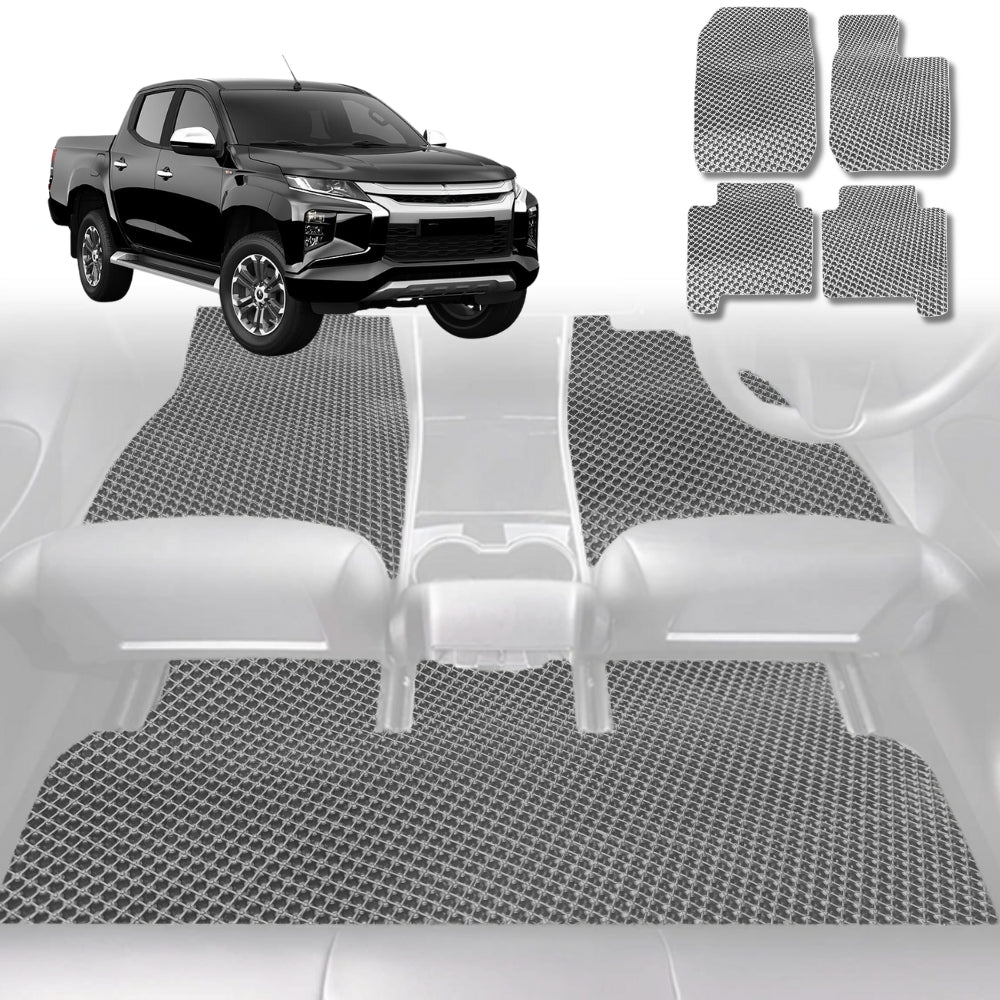 6D Diamond Car Floor Mats for All-new Mitsubishi Triton Double Cab (LC/MV)2024-Current-Full Set-Grey-Outback GT