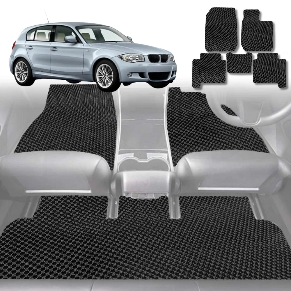 6D Diamond Car Floor Mats for BMW 1 Series 5-Door Hatch (E87)2004-2013-Full Set-Black-Outback GT
