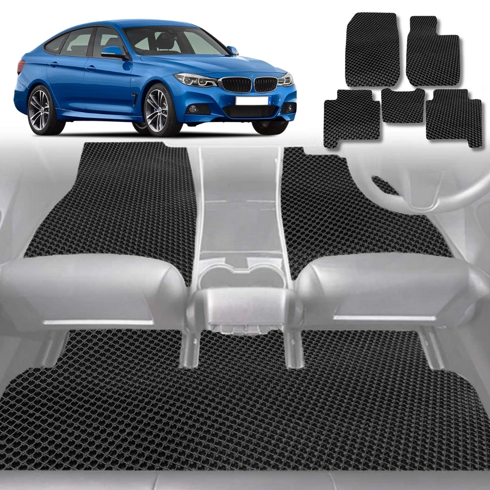 6D Diamond Car Floor Mats for BMW 3 Series 2011-2018-Full Set-Black-Outback GT
