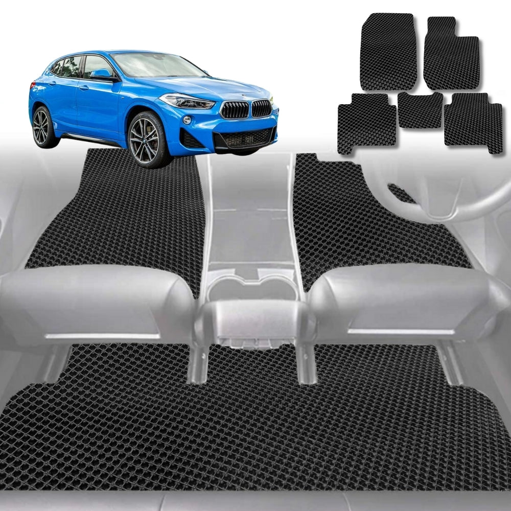 6D Diamond Car Floor Mats for BMW X2 (F39) 2017-Current-Full Set-Black-Outback GT