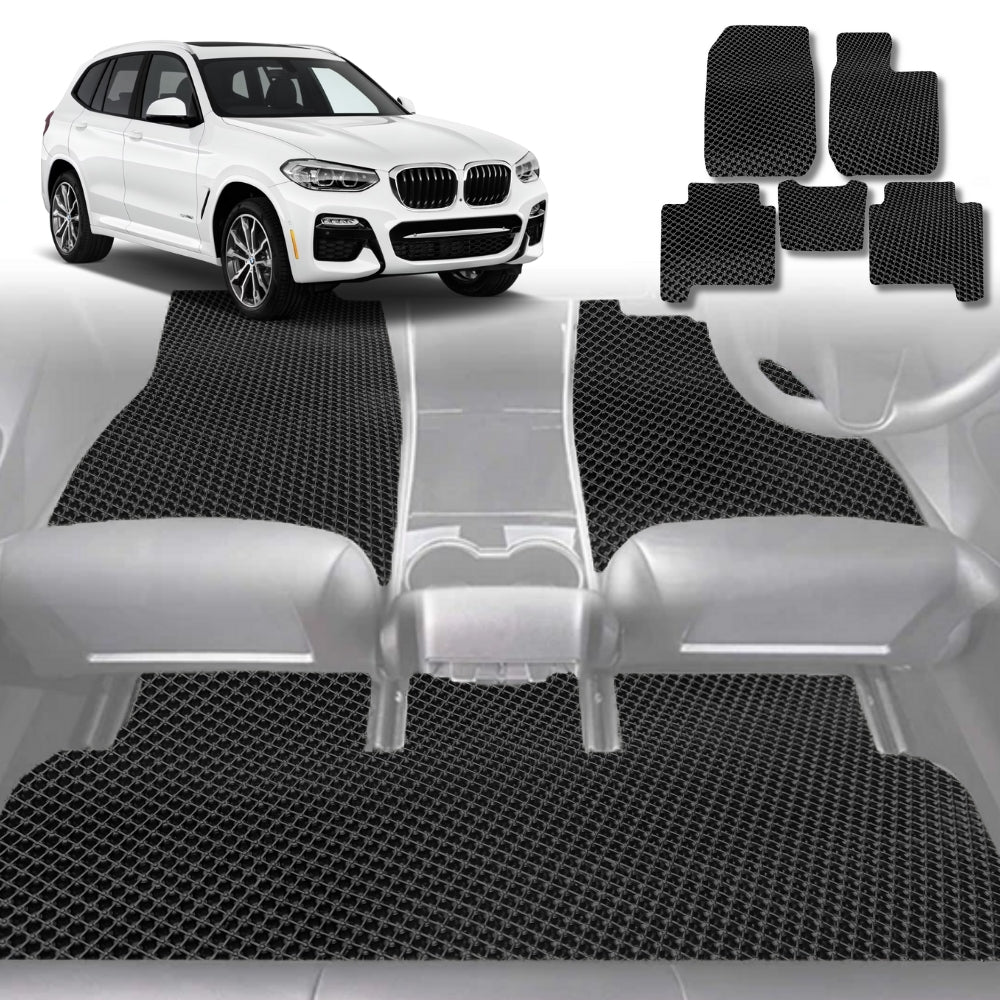 6D Diamond Car Floor Mats for BMW X3 2018-Current-Full Set-Black-Outback GT