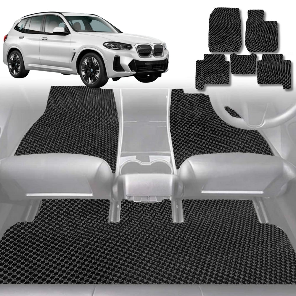 6D Diamond Car Floor Mats for BMW iX3 2022-Current-Full Set-Black-Outback GT