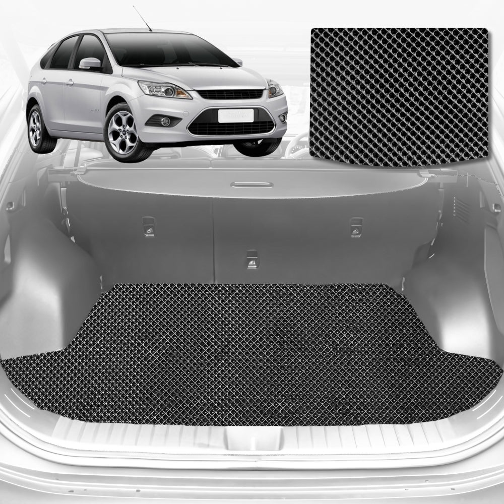 6D Diamond Car Boot Mat for Ford Focus LS, LW,LW MKII, LZ2011-2018-Sedan-Cargo Mat-Black-Outback GT