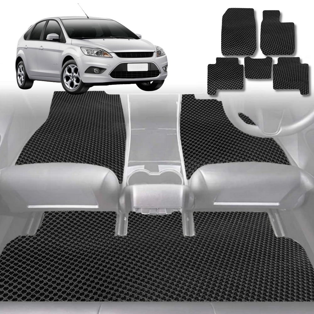 6D Diamond Car Floor Mats for Ford Focus 2011-2018-Full Set-Black-Outback GT