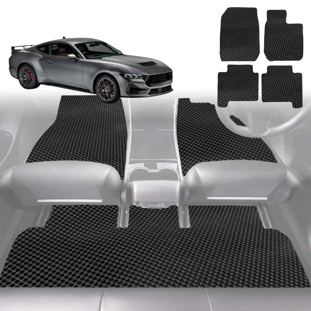 6D Diamond Car Floor Mats for Ford Mustang 2015-2024-Full Set-Black-Outback GT