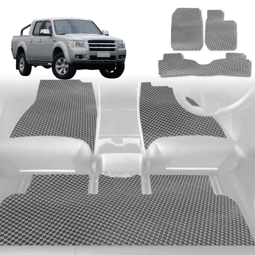 6D Diamond Car Floor Mats for Ford Ranger 2006-2011-Full Set-Grey-Outback GT