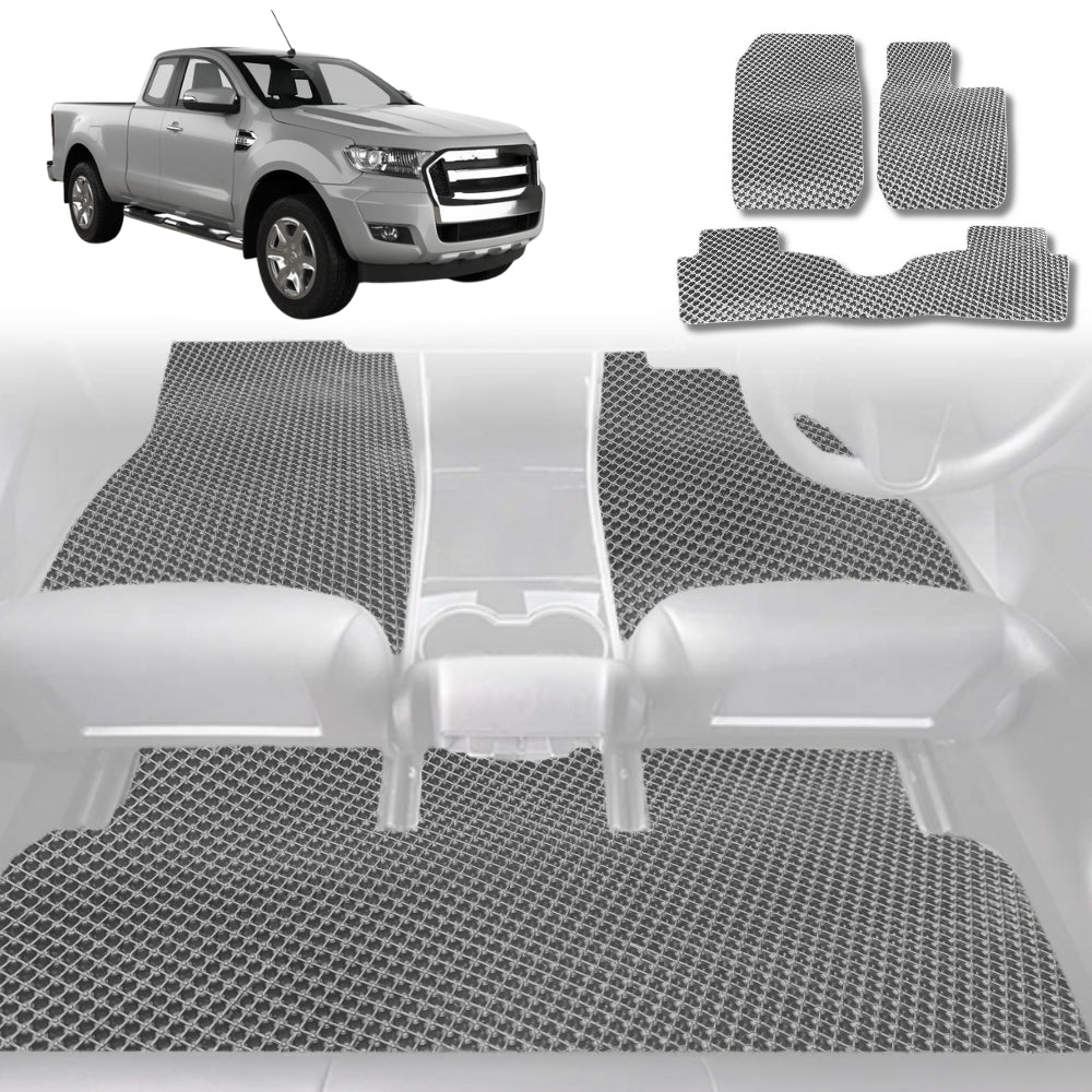 6D Diamond Car Floor Mats for Ford Ranger 2012-2015-Full Set-Grey-Outback GT