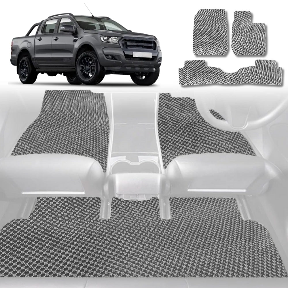 6D Diamond Car Floor Mats for Ford Ranger 2015-2018-Full Set-Grey-Outback GT
