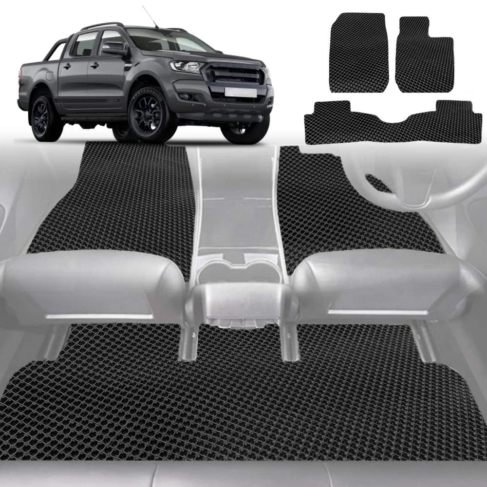 6D Diamond Car Floor Mats for Ford Ranger 2015-2018-Full Set-Black-Outback GT