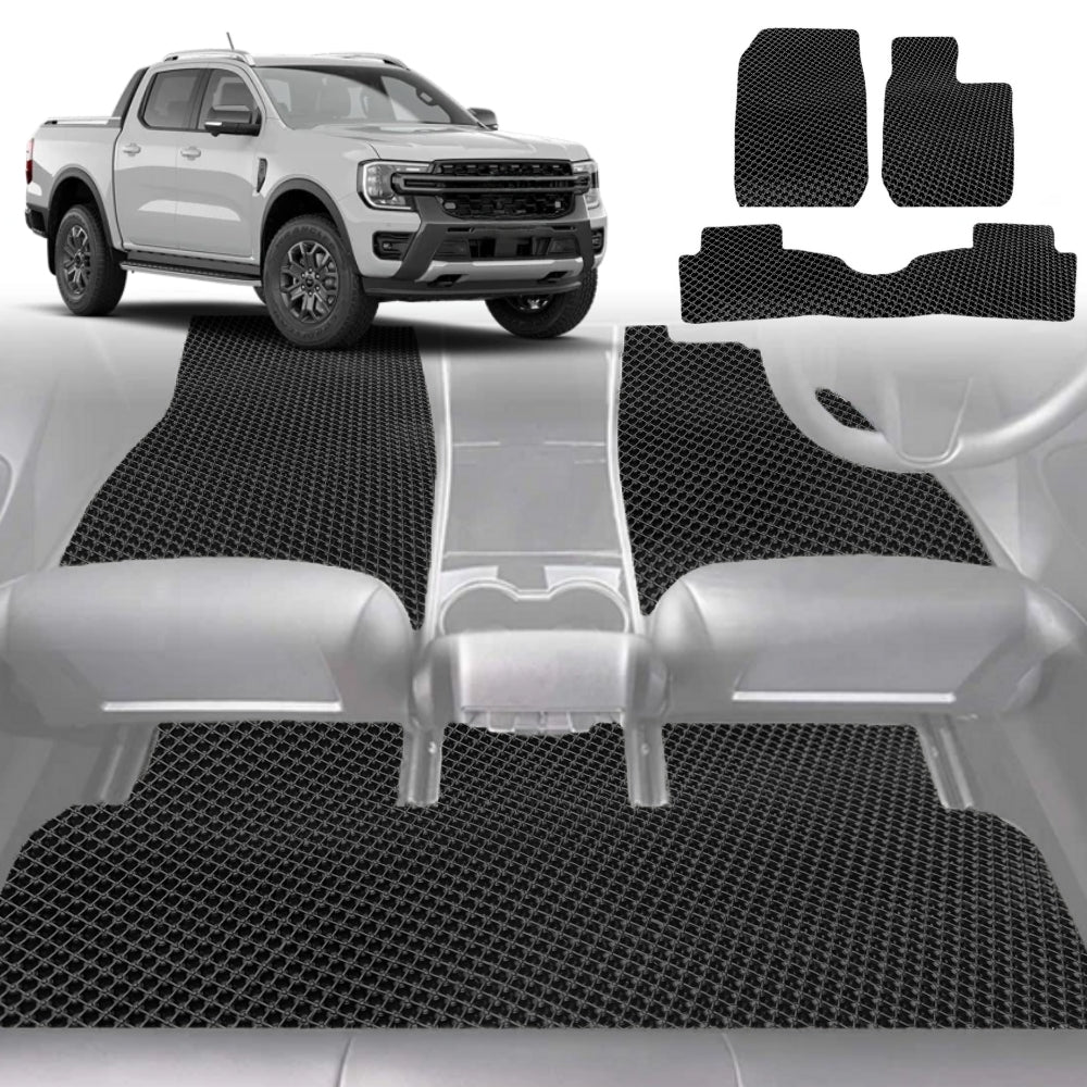 6D Diamond Car Floor Mats for Ford Ranger 2018-2022-Full Set-Black-Outback GT