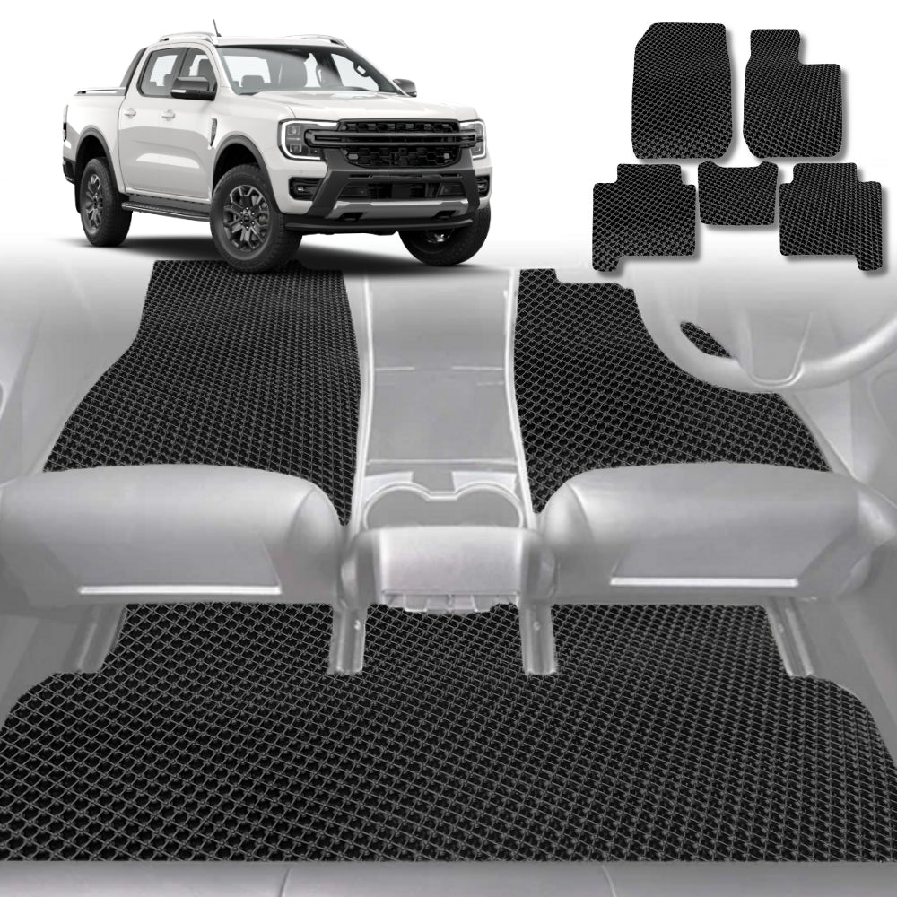 6D Diamond Car Floor Mats for Ford Ranger 2022-Current-Full Set-Black-Outback GT
