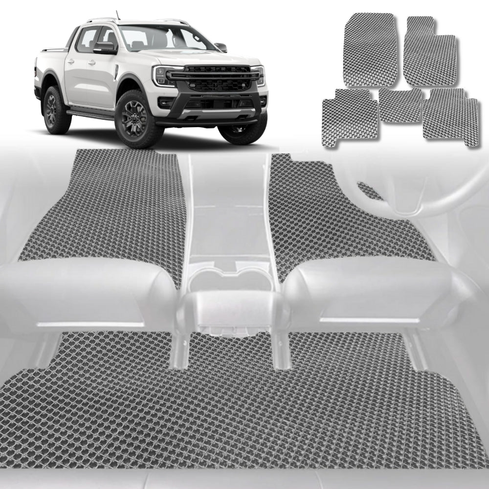 6D Diamond Car Floor Mats for Ford Ranger 2022-Current-Full Set-Grey-Outback GT