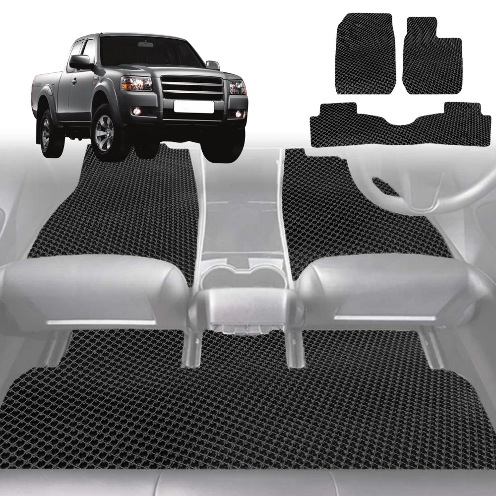 6D Diamond Car Floor Mats for Ford Ranger 2006-2011-Full Set-Black-Outback GT