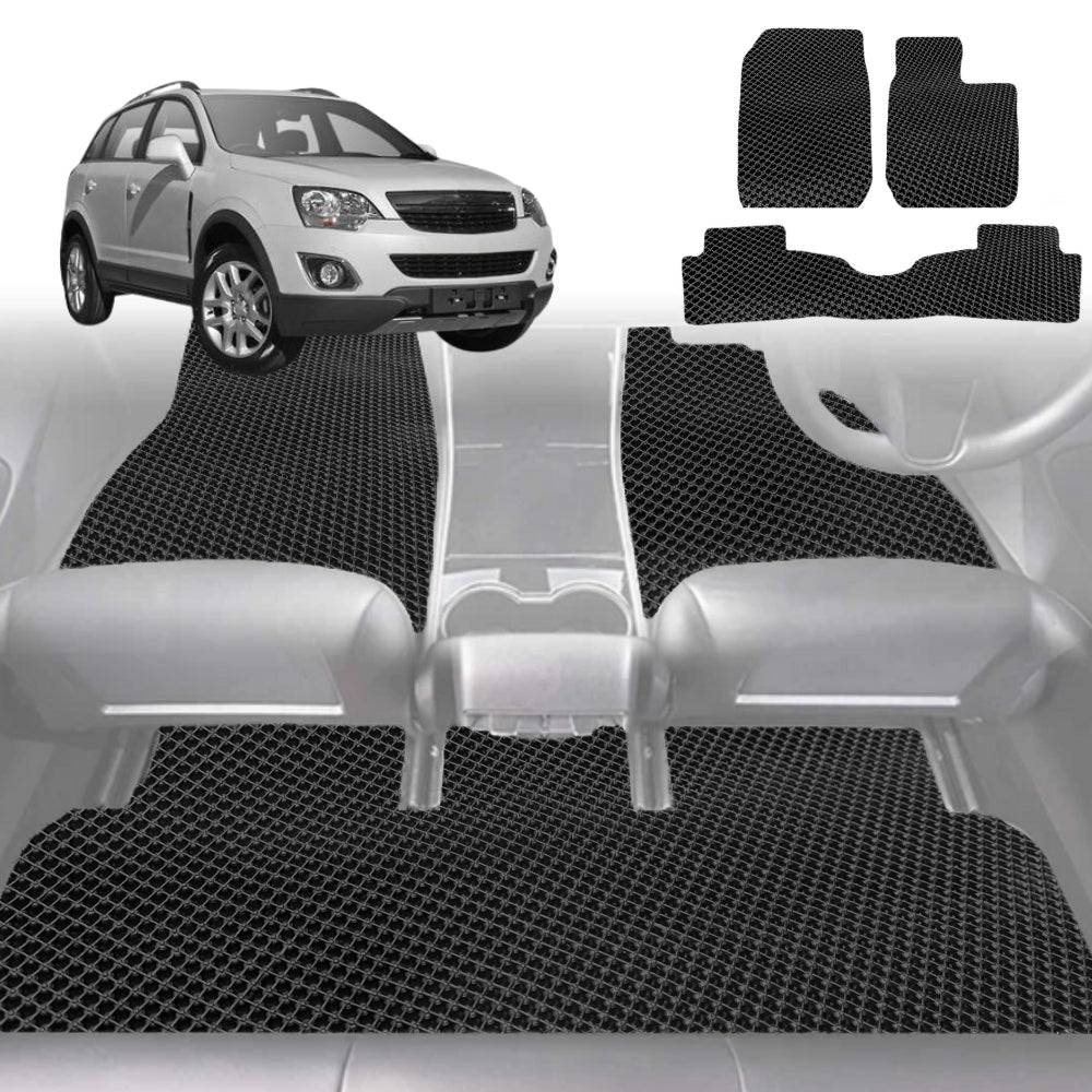 6D Diamond Car Floor Mats for Holden Captiva 5 2006-2015-Full Set-Black-Outback GT