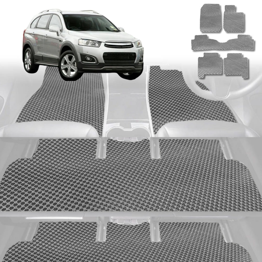 6D Diamond Car Floor Mats for Holden Captiva 7 2009-2015-Ultimate Set-Grey-Outback GT