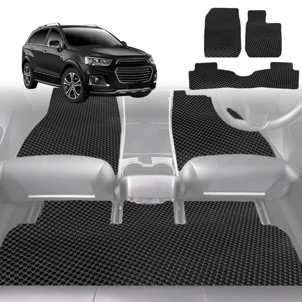 6D Diamond Car Floor Mats for Holden Captiva 7 2016-2018-Ultimate Set-Black-Outback GT