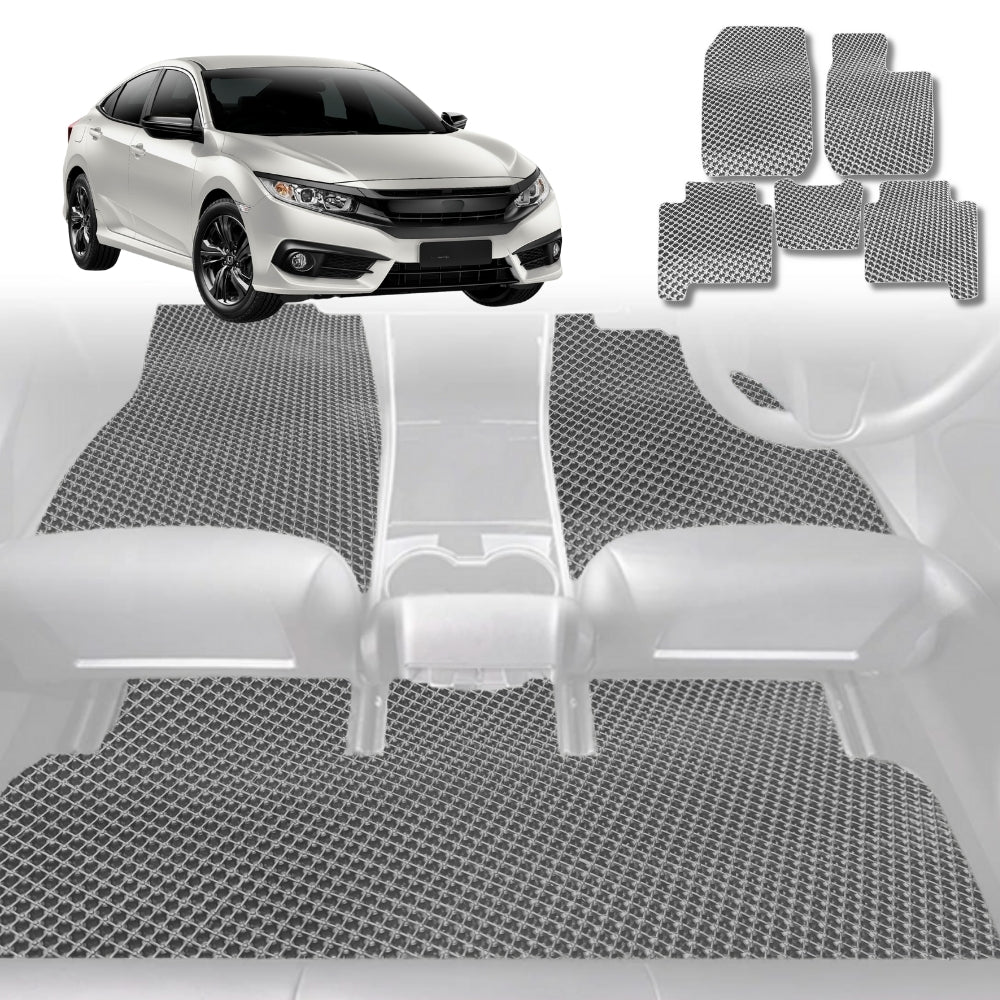 6D Diamond Car Floor Mats for Honda Civic 2016-2021-Full Set-Grey-Outback GT