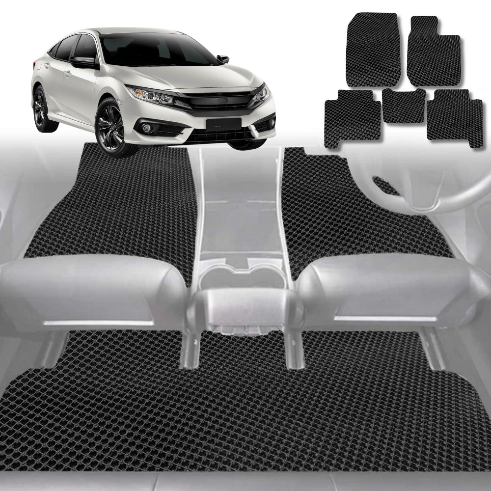 6D Diamond Car Floor Mats for Honda Civic 2016-2021-Full Set-Black-Outback GT