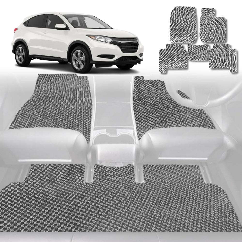 6D Diamond Car Floor Mats for Honda HR-V 2015-2021-Full Set-Grey-Outback GT