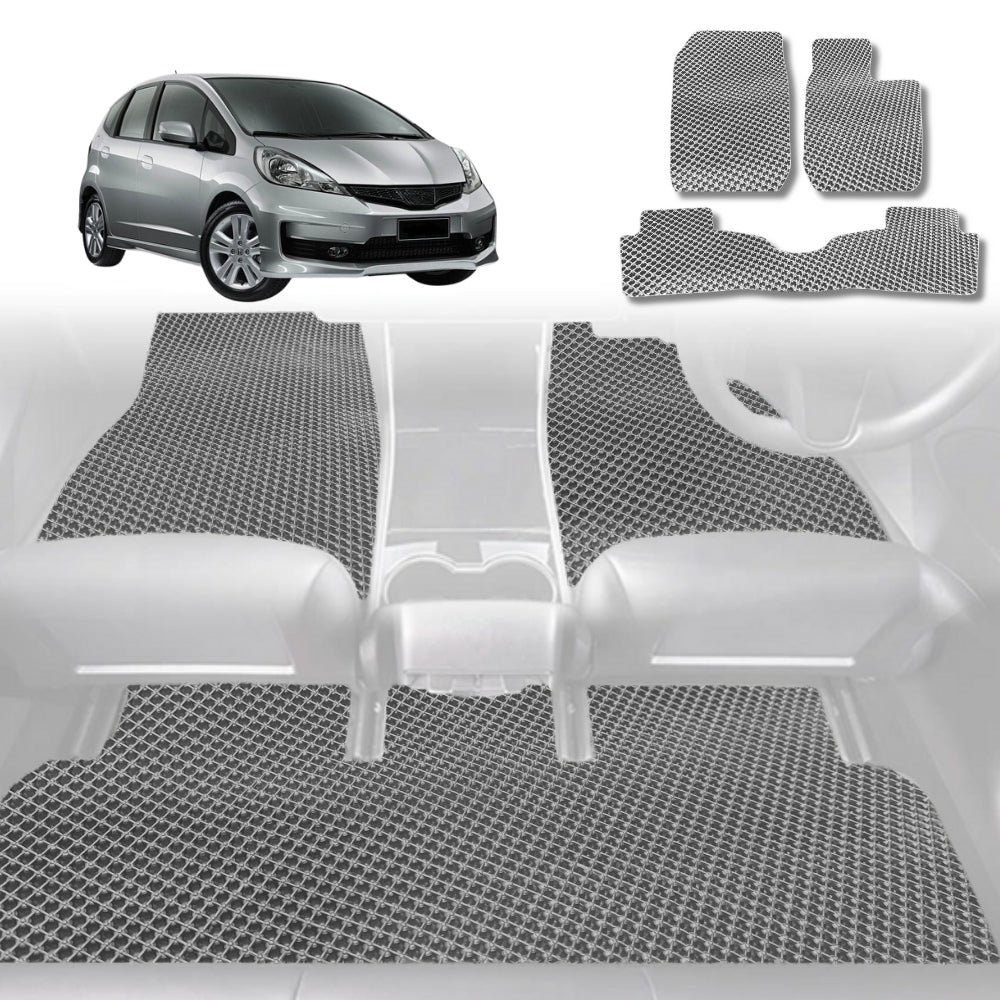 6D Diamond Car Floor Mats for Honda Jazz 2008-2014-Full Set-Grey-Outback GT