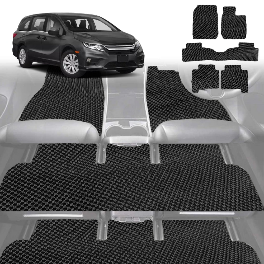 6D Diamond Car Floor Mats for Honda Odyssey 2014-2020 Standard 8 Seater-Ultimate Set-Black-Outback GT
