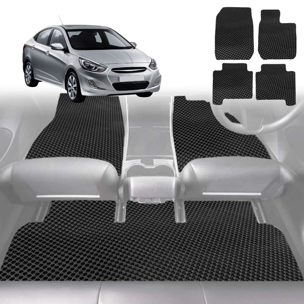 6D Diamond Car Floor Mats for Hyundai Accent 2011-2018-Full Set-Black-Outback GT