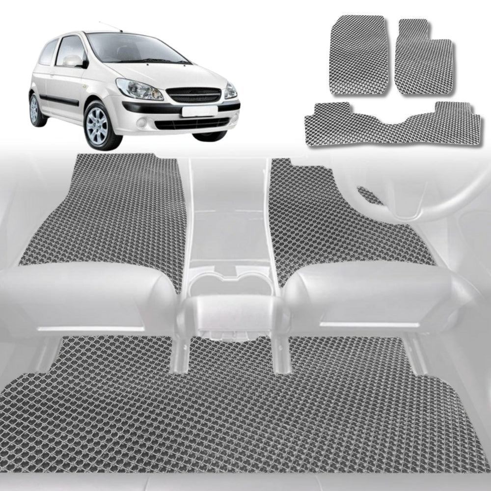 6D Diamond Car Floor Mats for Hyundai Getz 2002-2011-Full Set-Grey-Outback GT